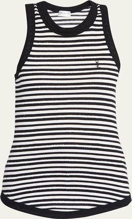 Saint Laurent Monogram-Embroidered Stripe Tank Top