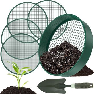 No Brand Tamiz De Jard&iacute;n Redondo 4 En 1, 30 Cm, Con 4 Tamices Intercambiables Y Una Pala De Jard&iacute;n, Acero Inoxidable