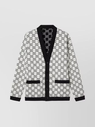 Gucci wool reversible fine-knit jacquard v-neck cardigan