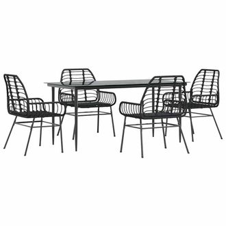 Berkfield Home 5 Piece Garden Dining Set Black Poly Rattan Glass