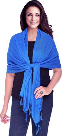 World of Shawls Luxurious Kashmiri 100% Fine Wool Pashmina Shawl Wrap Scarf (Royal Blue)