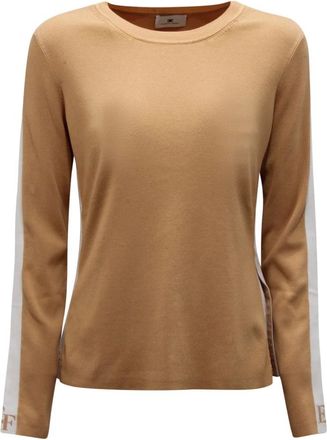 Elisabetta Franchi Long Sleeve Tops, female, Beige, Size: XL Mk-03S-56E2 Sweater