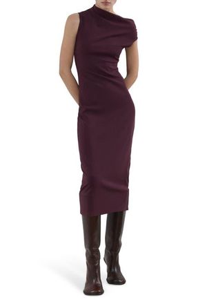 Mango Asymmetric Midi Sheath Dress in Burgundy at Nordstrom, Size 6