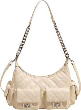 Generic PU Leather Quilted Trendy Shoulder Bags Fashion Crossbody Bag for Women (White)
