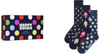 Happy Socks Navy Assorted 3-Pack Crew Socks Gift Box in Navy Multi at Nordstrom