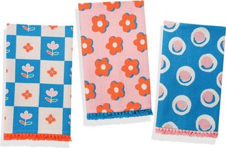 Tiramisu Set of Three Groovy Floral Kitchen Towels in Bright Blue/Hot Pink Floral at Nordstrom Rack
