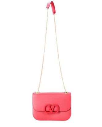 Valentino Red Leather Small Vlock Chain Shoulder Bag (Authentic Pre-Loved)