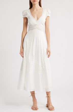 LoveShackFancy Suvi Lace Trim Cocktail Dress in White at Nordstrom, Size Medium
