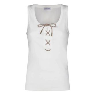Burberry Sleeveless Tops, female, White, Size: XS Cleo Lace-Up Rib Tank
