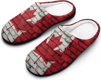 Generic Canadian Flag Paint On The Wall Womens Slippers Warm House Slippers Indoor House Shoes with Anti-Skid Rubber Sole