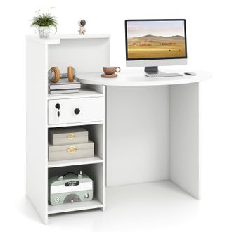 Costway Costway Corner Front Reception Counter Desk with Lockable Drawer in White