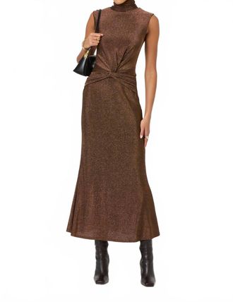 Astr Riana Metallic Twist Front Maxi Dress In Brown Metallic