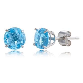 MAX + STONE 10k Yellow or White Gold 6mm Round Checkerboard Cut Gemstone Stud Earrings
