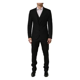 Dolce & Gabbana Single Breasted Suits, male, Black, Size: L Slim Fit 3-Piece Suit