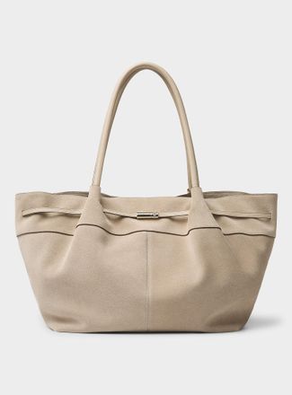 BOSS Womens Helya topstitched sand suede tote bag