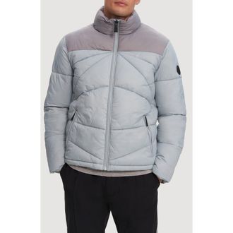 Noize Vincent Colorblock Faux Shearling Lined Puffer Jacket in Ultimate/sea Ice at Nordstrom Rack, Size Xx-Large