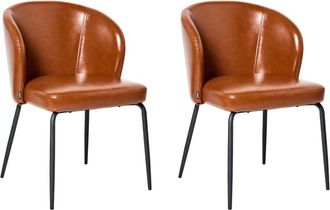 Beliani Beliani - Set of 2 Dining Chairs Faux Leather Upholstery Padded Seat Iron Legs Golden Brown Zana