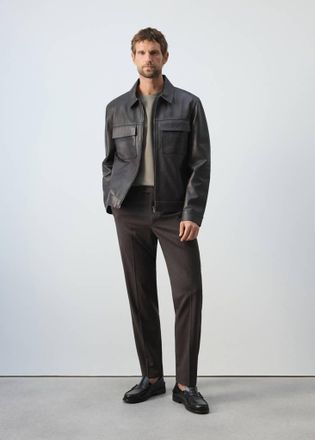 Mango Giubbotto 100% pelle tasche cioccolato - Uomo - XXL - MANGO MAN