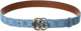 Gucci Gg Marmont Thin Gg Denim & Leather Belt