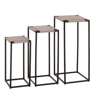Hhg Hhg - Nunca Usado] Juego De 3 Mesas Para Flores 266, Mesa Auxiliar, Soporte Para Flores, Apilable, Cuerda De Papel Met&aacute;lica, Gris