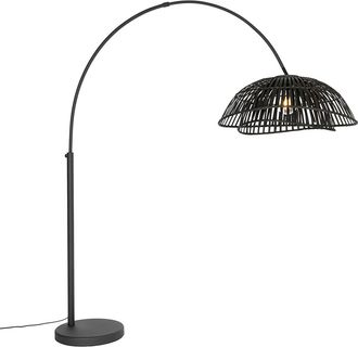 QAZQA Oriental L&aacute;mpara De Arco Oriental De Bamb&uacute; Negro - Pua Bamb&uacute; /acero Alargada Adecuado Para Led Max. 1 X 40 Watt - Qazqa