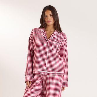 Lounge Christmas Cottage gingham pyjamashirt - Rood - XXL
