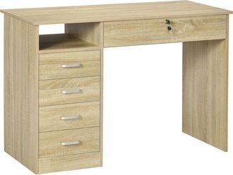 HOMCOM Computer Desk Writing Desk with Five Drawers for Home Office Oak