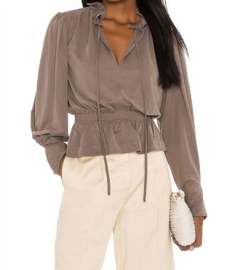 Rebecca Taylor V-Neck Pullover Top In Taupe