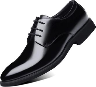 Generic Formal Shoes for Men Lace Up Round Toe Derby Shoes Vegan Leather Anti-Slip Block Heel Non Slip Prom(Black Taller,5.5 UK)