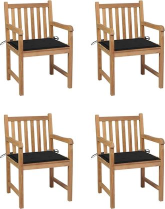 vidaXL Sillas De Jard&iacute;n 4 Uds Madera Maciza De Teca Con Cojines Negros Vidaxl