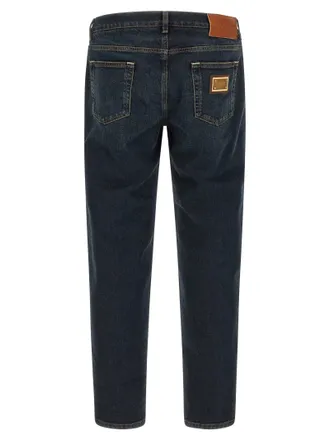 Dolce & Gabbana Logo Plaque Jeans - Dark Blue