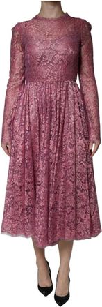 Dolce & Gabbana Roze Bloemen Kant Midi Jurk - Dames - Casual kleedjes - Roze - 2XS - Kleedjes