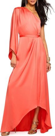 Ramy Brook Opal One-Shoulder Single Long Sleeve Satin Gown in Coral at Nordstrom, Size 00