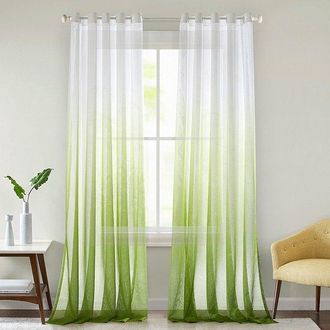 No Brand Juego De Dos Piezas De Cortinas Transparentes Degradadas De Color Verde, 132x244 Cm, Con Anillas Para Dormitorios Y Salas De Estar