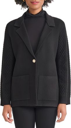 Jones New York Cable Stitch Sleeve Blazer in Jones Black at Nordstrom, Size X-Large P