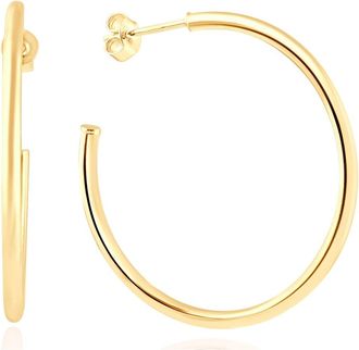 Pompeii3 14k Yellow Gold 2mm Designer Hoops Womens Earrings 1 3/4 Tall 1.60grams