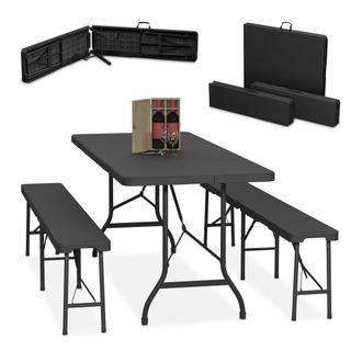 Relaxdays Relaxdays Conjunto Jard&iacute;n Plegable, 3 Piezas, Mesa De Exterior, 2 Bancos De Patio, Camping O Recepci&oacute;n, 180 Cm, Negro