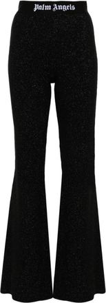 Palm Angels Gebreide uitlopende broek met lurex - Dames - Wijde Broeken - Zwart - L - Broeken