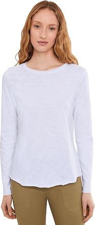 Elliott Lauren Garment Dye Tees - Long Sleeve T-Shirts With Raw Edges Womens T Shirt White : MD, Cotton