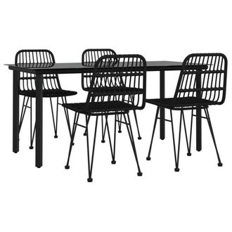 Berkfield Home Beautiful 5 Piece Garden Dining Set Black Poly Rattan