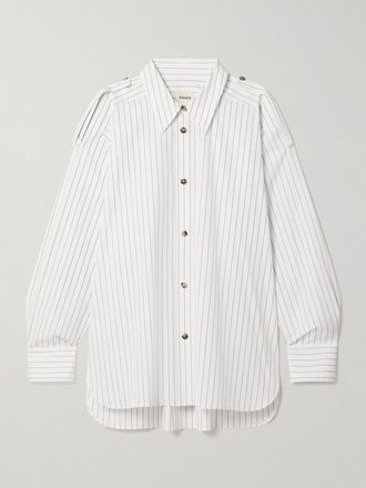 Khaite Camicia Oversize In Popeline Di Cotone A Righe Tamal - Bianco