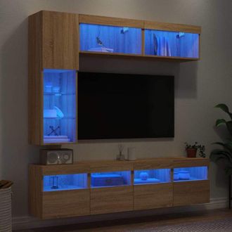 vidaXL Vidaxl - Muebles De Tv De Pared Con Luces Led 7 Piezas Roble Sonoma