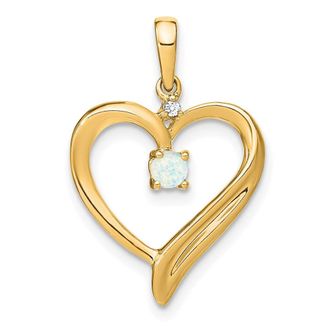 Diamond2Deal 14k Yellow Gold Lab Created Opal and Diamond Heart Pendant