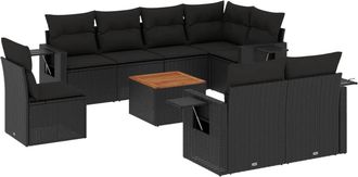 vidaXL Set De Sof&aacute;s De Jard&iacute;n 8 Piezas Y Cojines Rat&aacute;n Sint&eacute;tico Negro Vidaxl