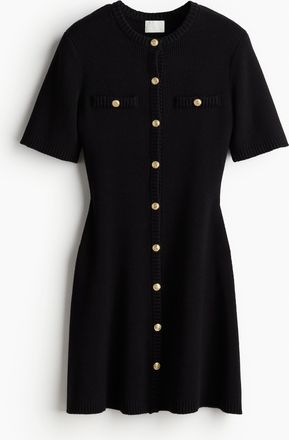 H&M Durchgekn&ouml;pftes Kleid in Rippstrick - Schwarz