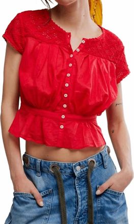 Free People Gemma Embroidered Top In High Risk Red
