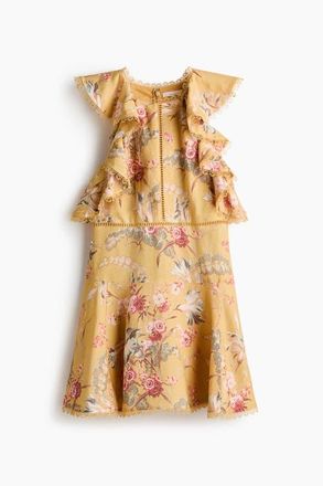 H&M Linen-blend Dress in Yellow/floral at Nordstrom, Size X-Small