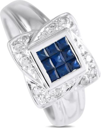 Luxury Bazaar Anello in oro bianco 14 carati con diamanti e zaffiro - Argento