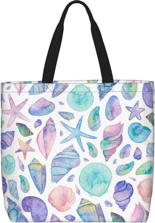 Generic Women Handbag Watercolor Shells Travel Tote Bag Lightweight Retro Shoulder Bags, For Holiday, School, Work, Wedding, Swim
