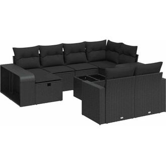 vidaXL Set De Sof&aacute;s De Jard&iacute;n 11 Pzas Y Cojines Rat&aacute;n Sint&eacute;tico Negro